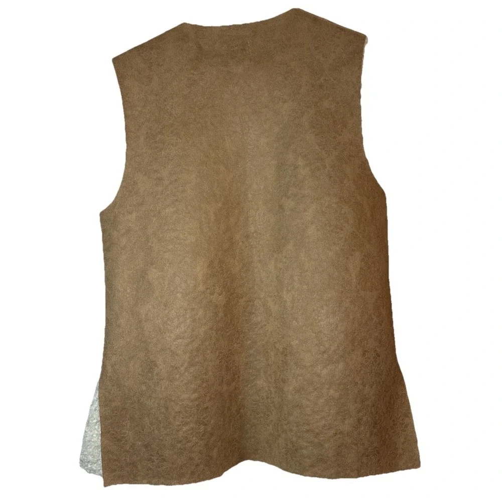 Ruby Rd Favorites Sherpa Vest Womens M Brown Faux Suede Western Open‎ Front